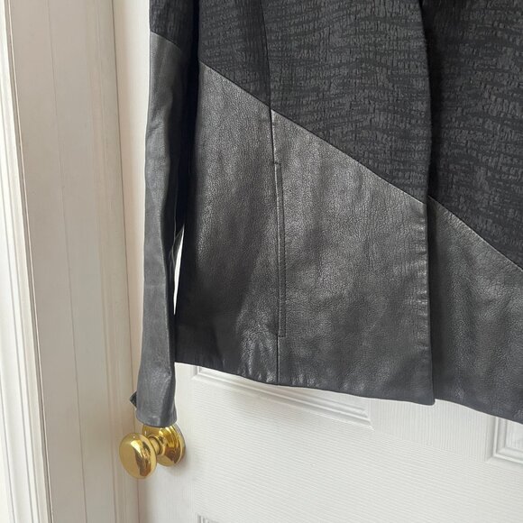 Helmut Lang Lamb Leather Combo Assymetrical Blazer Pattern Crop Black Jacket 2 - Picture 5 of 9